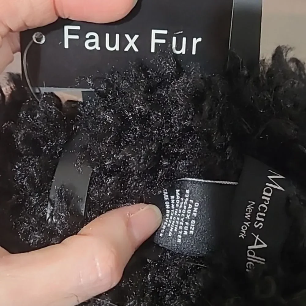 Faux Sheep fur Infinity Scarf Black Curly Shearling Texture Marcus Adler NWT